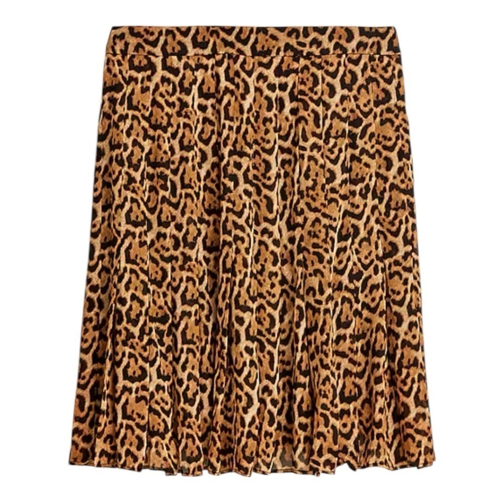 J Crew Pleated Knee Length Fit Flare Skirt Leopard Print Womens Size 00